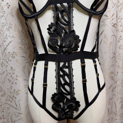 For Love & Lemons x VS Cage Floral Lace Teddy Bodysuit S/M Vampy Glam Boudoir