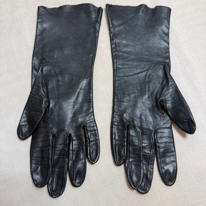 Vintage Black Leather Dress Gloves Women Small Unlined Kidskin Mid-Century Retro