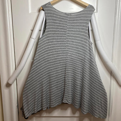 Pinc Striped Tunic Dress Gray White Stripes Stretchy Lagenlook Minimalist Casual