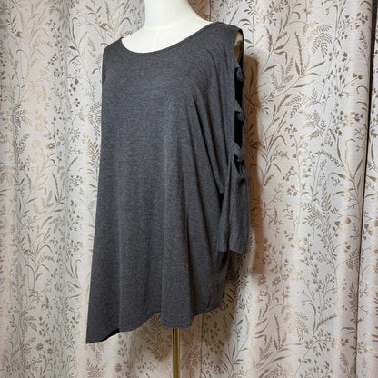 Bobeau Cutout Cold Shoulder Asymmetrical Top Womens 1X Gray Stretch Edgy Casual
