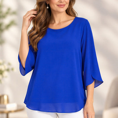 Grace Karin Blue Chiffon Blouse Women 2XL NWOT Office Chic Minimalist Colorblock