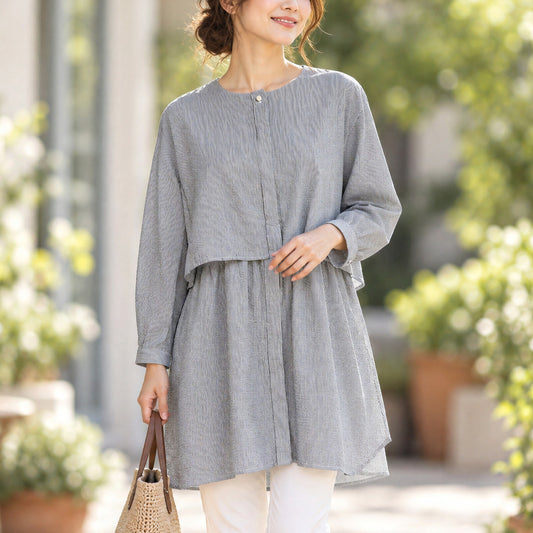 American Holic Seersucker Micro-Stripe Tiered Tunic Women M Japan Avant Garde