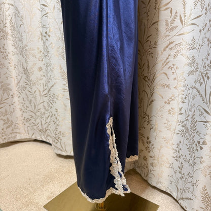 Jaclyn Smith Blue Satin Lace Trim Long Slip Dress Women M Vintage 90s Y2K Glam