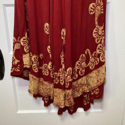 Batik Midi Sun Dress O/S Red Gold Block Print Trapeze Festival Boho Resortwear