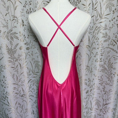Shirley of Hollywood Hot Pink Satin Lace Slip Dress Womens S Romantic Coquette