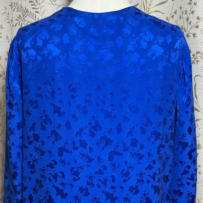 CASSIS Vintage Silk Jacquard Kimono Cardigan Women 14 Blue Boho Romantic Luxe
