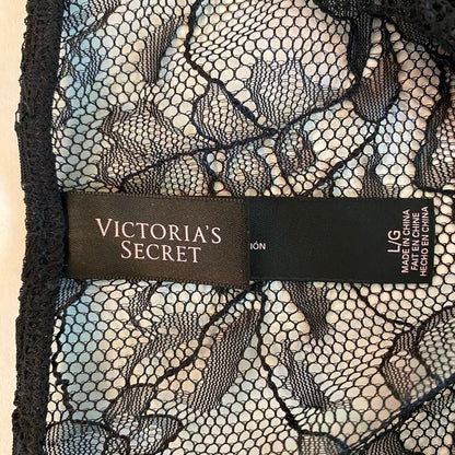 Victoria Secret Black Lace Flyaway Babydoll L Dark Coquette Romantic Fairy Goth