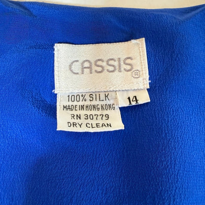 CASSIS Vintage Silk Jacquard Kimono Cardigan Women 14 Blue Boho Romantic Luxe