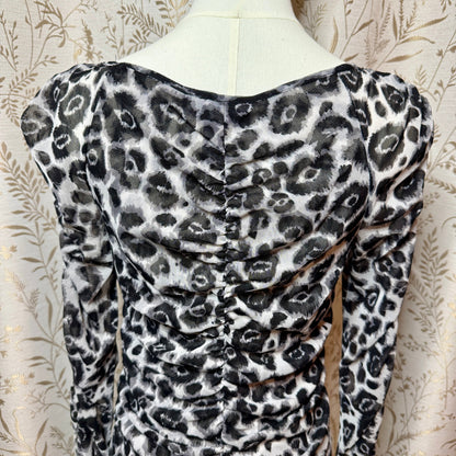 INC Leopard Mesh Ruched Top Women XL Y2K Edgy Going Out Mob Wife Baddie Clubwear