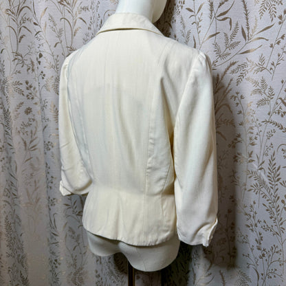 Vintage Cream Peplum Blazer Womens S 3/4 Sleeve New Look Mid-Century Retro Chic