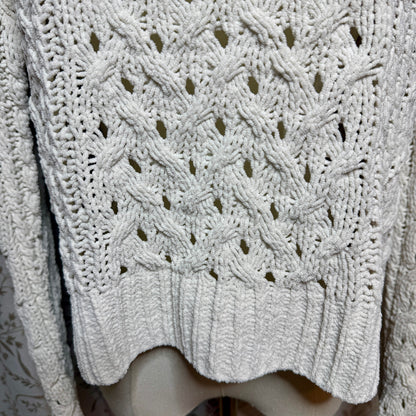 Aero Hygge Cable Knit Sweater Women Small Cream Cropped Open Weave Scandi Comfy