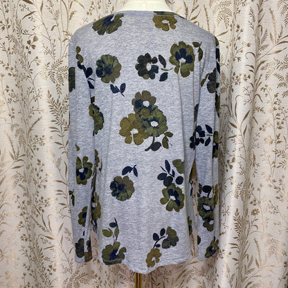 Sonoma Long Sleeve Tee Large Floral Grey Green Boho Cottagecore Grandmacore