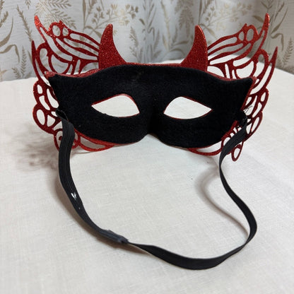 Red Glitter Die Cut Devil Mask Halloween Masquerade Costume Baddie Cottage Goth