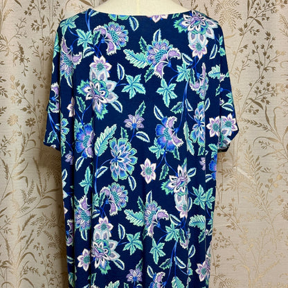 J.Jill Floral Split V-Neck Knit Maxi Dress Women XL Blue Tropical Resortwear NWT