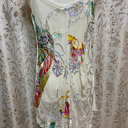 Shirley of Hollywood Silk Sequin Chemise Large Y2K Butterfly Fairycore Festival