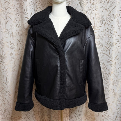 Levi's Faux Leather Sherpa Aviator Jacket Women XL Bomber Moto Biker Streetwear