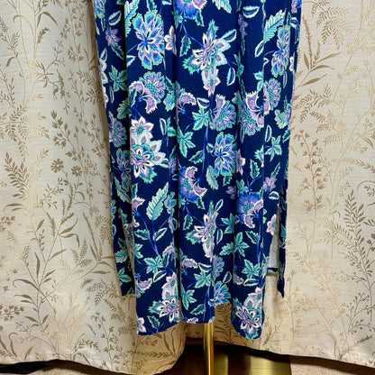 J.Jill Floral Split V-Neck Knit Maxi Dress Women XL Blue Tropical Resortwear NWT