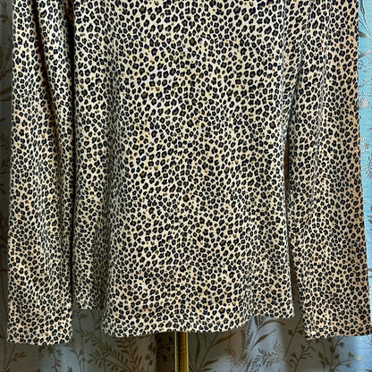 Croft & Barrow Leopard Print Mock Neck Top Women L Minimalist Office Siren Indie