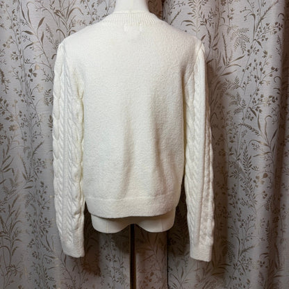 H&M Cable Knit Pearl Button Cardigan Sweater Womens S White Academia Coquette
