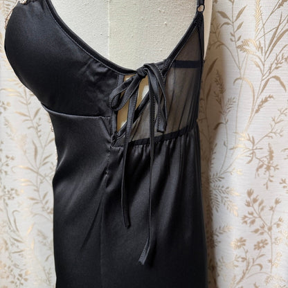 Lace Trim Sheer Mesh Asymmetric Midi Slip Dress Women M Y2K Coquette Romantic