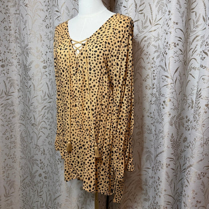 Billabong Cheetah Print Lace Up Tunic Women L Boho Beach Cover Up Resortwear
