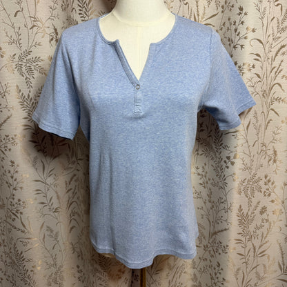 Charter Club Pima Cotton V Neck Henley Women L Blue Coastal Casual Americana