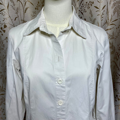 Talbots Petites White Button Down Shirt 8P Office Siren Academia Y2K Distressed