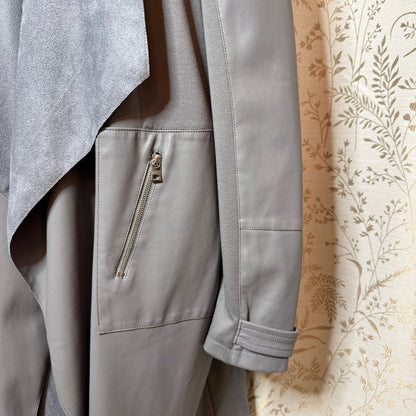 Marc New York Faux Leather Suede Drape Front Jacket Women XL Gray Moto Edgy Chic