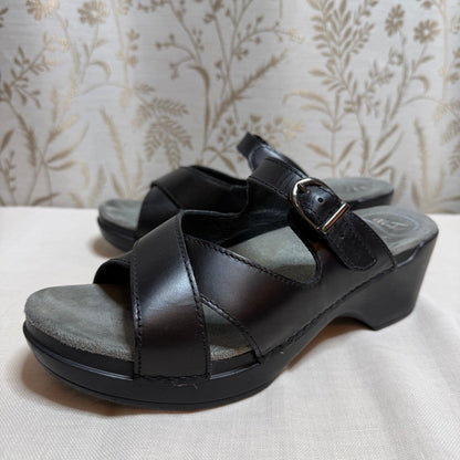 Dansko Sela Wedge Sandals Women 8.5 Black Leather Comfort Ergonomic Minimalist