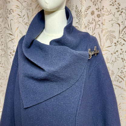 Garnet Hill Asymmetrical Boiled Wool Coat Women 18 Plus Blue Shawl Collar Artsy