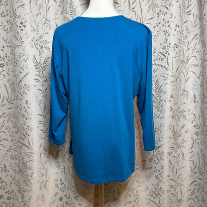 Soft Surroundings Wrap Drape Top Women 1X Teal Blue Faux Surplice Stretch Travel