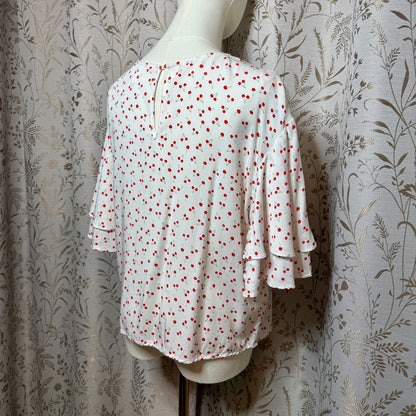 POPSUGAR Cherry Print Flutter Sleeve Blouse Women L Colettecore Retro Pinup
