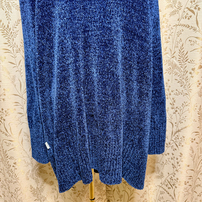 Orvis Chenille Open Front Duster Cardigan Women XXL Blue Cozy Cabincore Grandma