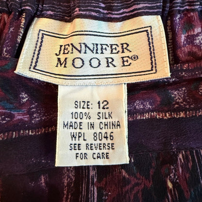 Jennifer Moore Vintage Silk Straight Leg Pants Women 12 Purple Boho Whimsigoth