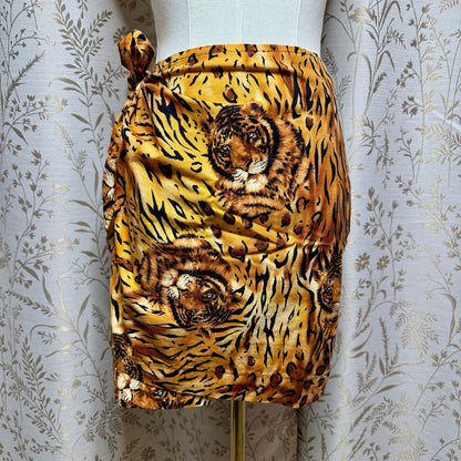 Handmade Tiger Print Wrap Mini Skirt OS Summer Beach Indie Y2K Safari Festival