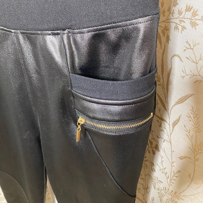 Julia Black Faux Leather Front Leggings Small Gold Zipper Moto Baddie Streetwear