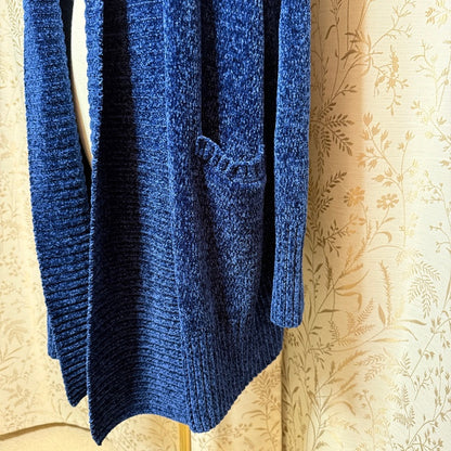 Orvis Chenille Open Front Duster Cardigan Women XXL Blue Cozy Cabincore Grandma