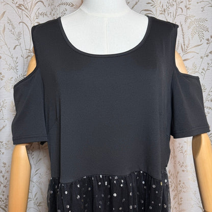 Whimsigoth Polka Dot Maxi Dress Women 1X Black Party Holiday Festive Going Out