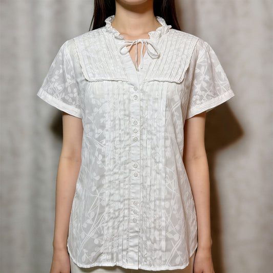 Calvin Klein Sheer Floral Pintuck Blouse Women L White Cottagecore Prairie Boho