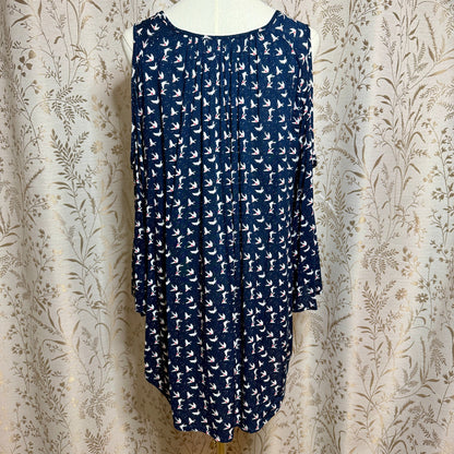 Max Jeans Bird Print Cold Shoulder Blouse Women XL Navy Coastal Boho Sailor Chic