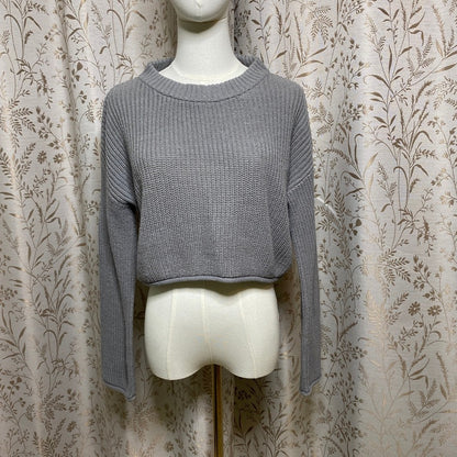 Wild Fable Grey Cropped Shaker Knit Sweater M 90s Grunge Minimalist Street Retro