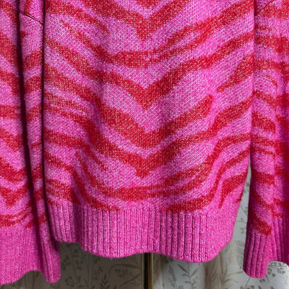 Nine West Red Pink Zebra Print Sweater Women L Dopamine Dressing Barbiecore Bold
