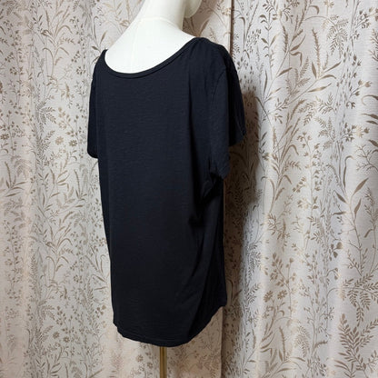 Susina Black Cotton Modal T-Shirt Women 1X Minimalist Capsule Loungewear Relaxed