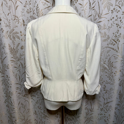 Vintage Cream Peplum Blazer Womens S 3/4 Sleeve New Look Mid-Century Retro Chic