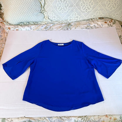 Grace Karin Blue Chiffon Blouse Women 2XL NWOT Office Chic Minimalist Colorblock