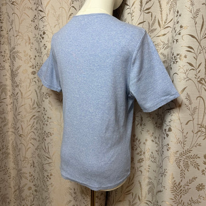 Charter Club Pima Cotton V Neck Henley Women L Blue Coastal Casual Americana