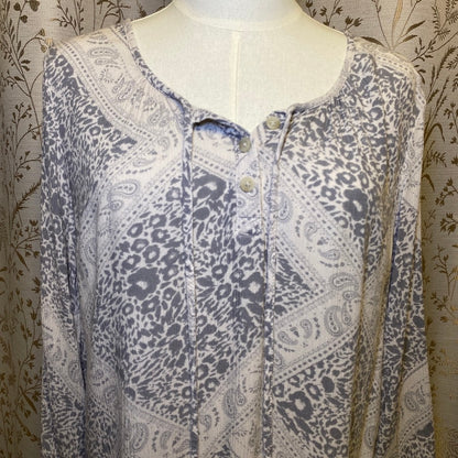 Sonoma Peasant Blouse XL Gray Paisley Leopard Cottagecore Lagenlook Minimalist