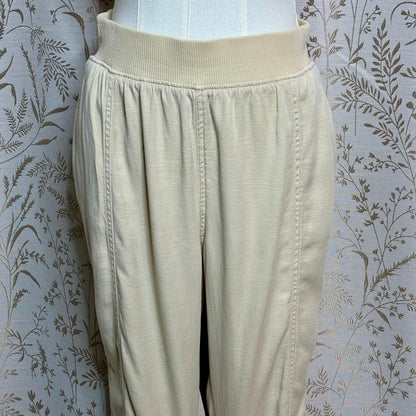 SONOMA Lyocell Linen Pants Womens L Cream Pull On Stretch Waist Neutral Coastal