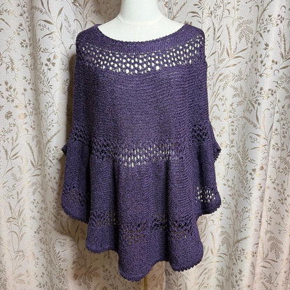 Chico's Open Knit Batwing Poncho Sweater Women L/XL Purple Whimsigoth Festival