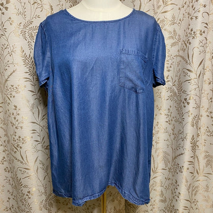 LC Lauren Conrad Chambray Lyocell Top Large Blue Soft Boho Coastal Minimalist
